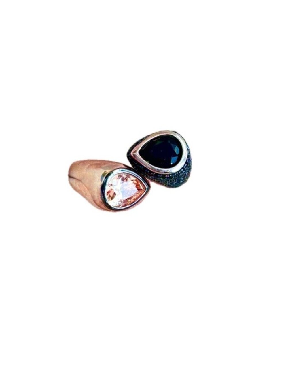Swarovski Pave Crystals in 2-Tone Ring Rose & Black Sterling Silver Size 7 Italy